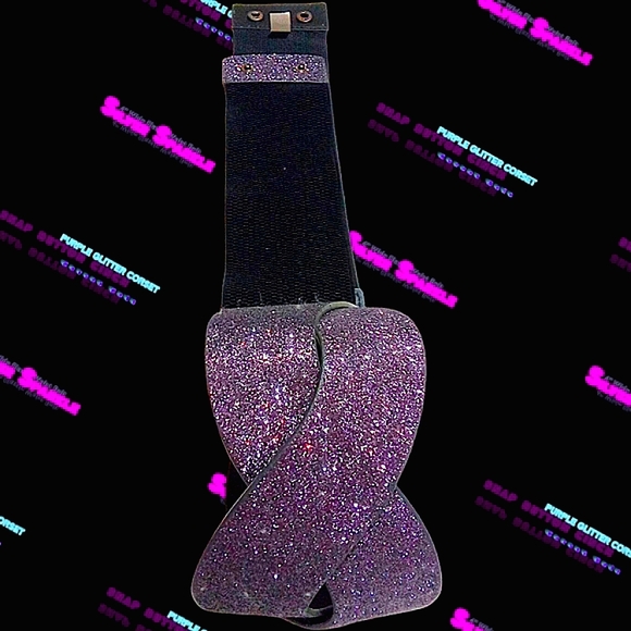 Glitter Poppin Purple Glimmer Stretchy Silver Shimmer Snap Button Cinch Belt | L - Picture 11 of 17